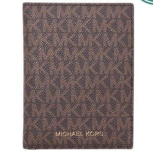 Michael Kors Brown/Acorn Passport with Logo Coated Canvas Wallet